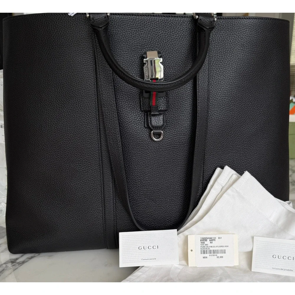 Gucci 816753 Black Leather Maxi Tote Bag web detail NWT